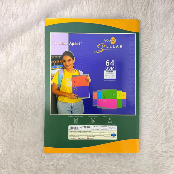 AM7368 Youva Stellar A4 Longbook - Single Line, 196 Pages (Pack of 1)