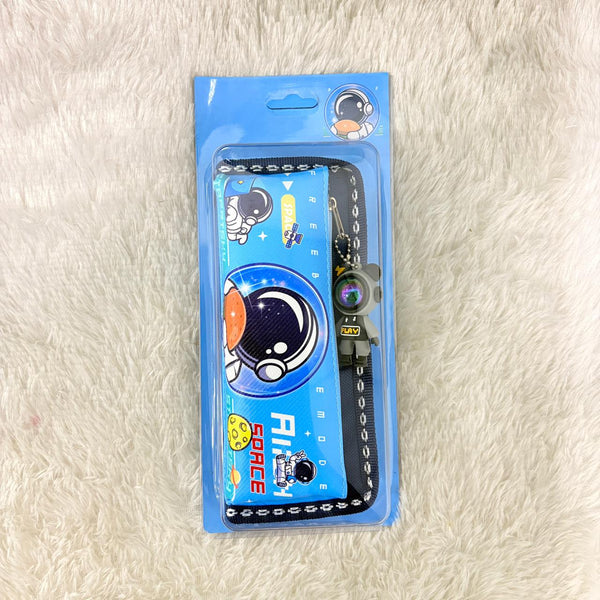 AM7473 Kids Pencil Case with Astronaut Theme, Blue Space Design, Zipper Pouch with Charm
