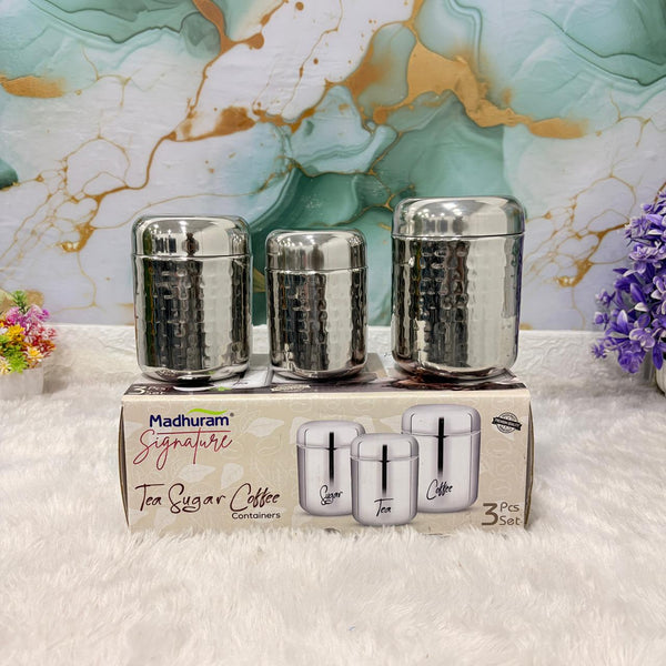 AM7491 Madhuram Signature 3-Piece Hammered Tea, Sugar, & Coffee Container Set