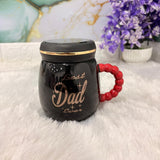 TM0303 Premium Black Ceramic "Best Dad Ever" Mug with Lid and Unique Beaded Handle