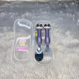 AM7511 Baby Self Feeding Spoon & Fork Set with Case | Stainless Steel Kids Cutlery 2-Piece Set