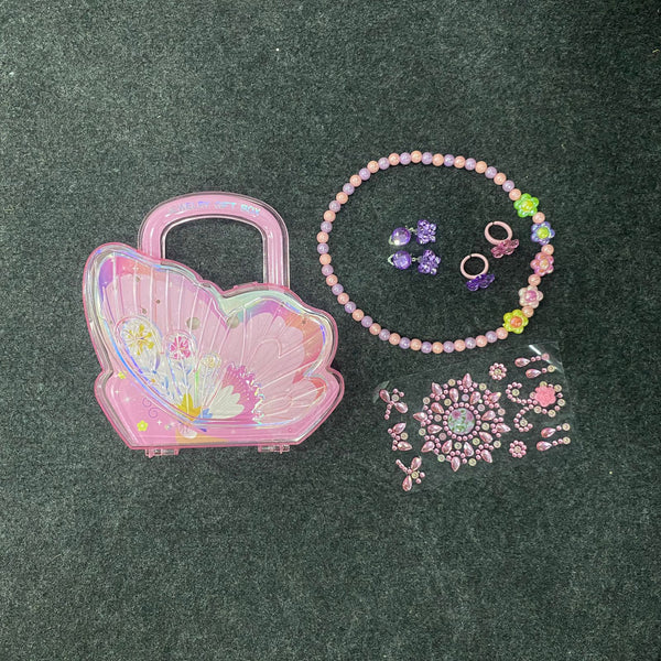 AM7558 Butterfly Shaped Jewelry Gift Box with Necklace, Earrings, and Decorative Stickers-7242 (1-Pcs)