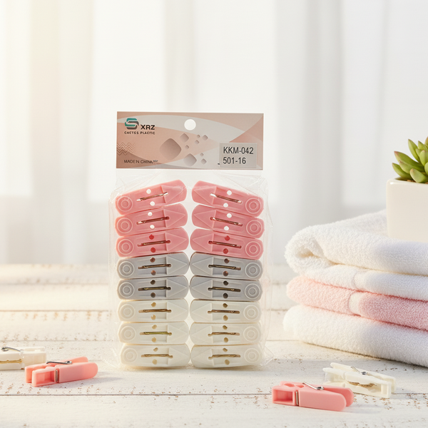 AM7671 Xrz Cactus Plastic Heavy Duty Laundry Clothes Pegs Hanging Clips 16 Pcs Pack