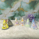 AM7686 Vibrant Multi Theme Birthday Party Cone Hats Pack of 6 for Kids Celebrations