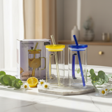 AM7704 400ml Borosilicate Glass Tumbler with Handle, Lid, and Straw (2-Piece Set)
