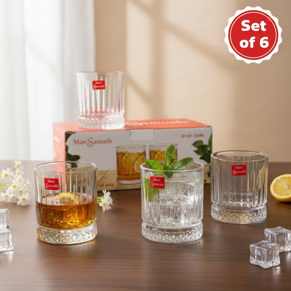 AM7737 Marc Samuels Premium Crystal Glass Tumbler Set of 6 Pieces for Kitchen Dining