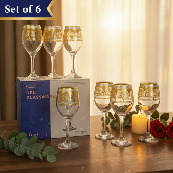 AM7740 Premium Elegant Clear Stemmed Wine Goblet Glassware Set of 6 Pieces for Dining
