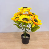 AM7767 Artificial Sunflower Bush in Black Plastic Pot for Home and Office Decor (Pack Of 1)