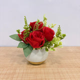AM7770 Mini Artificial Rose Pot Set – Assorted Colors with Ceramic Vases (Pack Of 1)