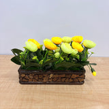 AM7773 Artificial Carnation & Rose Mini Flower Arrangements in Rustic Mosaic Wooden Planters (Set of 1)