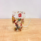 AM7788 SHINE MAX DOUBLE WALL GLASS MUG WITH DECORATIVE DRIED FLOWERS INSIDE FOR DRINKS