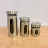 AM7791 TAG STAINLESS STEEL STORAGE JAR SET OF 3 WITH GLASS VIEWING WINDOWS FOR KITCHEN