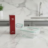 AM7798 TAG RECTANGULAR BOROSILICATE GLASS FOOD CONTAINER WITH AIRTIGHT SEALABLE LID 330ML CAPACITY
