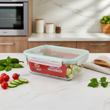 AM7801 TAG RECTANGULAR BOROSILICATE GLASS FOOD CONTAINER WITH AIRTIGHT SEALABLE LID 1500ML CAPACITY