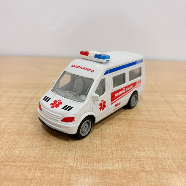 AM7819 108 Emergency Pull-Back Ambulance Toy Van with Internal LED Lights