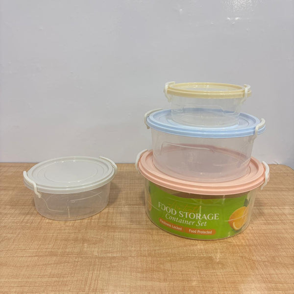 A06493 4-Piece Airtight Round Food Storage Container Set with Pastel Lids (Multi-Size, Stackable)