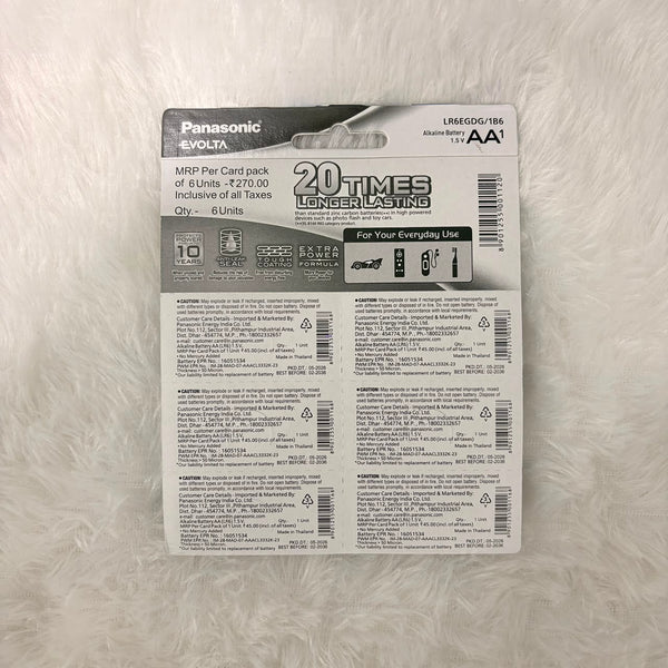 A06571 Panasonic Evolta AA Alkaline Batteries (1.5V, Pack of 1)