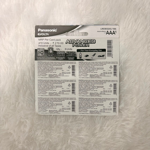 A06572 Panasonic Evolta AAA Alkaline Batteries (1.5V, Pack of 1)