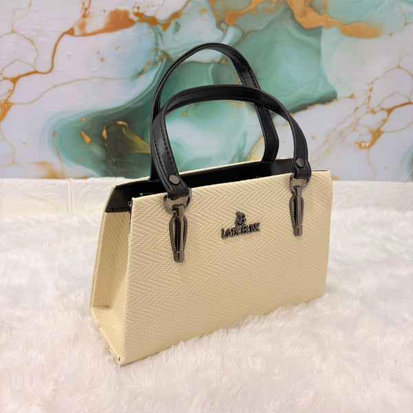 A06690 LADY BLINK Textured Cream & Black Dual-Tone Handbag with Adjustable Sling Strap