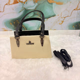 A06690 LADY BLINK Textured Cream & Black Dual-Tone Handbag with Adjustable Sling Strap
