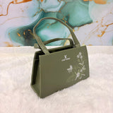 A06691 Women's Olive Green Floral Embroidered Handbag with Detachable Shoulder Strap