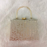 A06700 Shiny Glitter Shimmer Box Clutch Bag with Gold Ring Handle & Crystal Closure