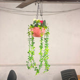 A06689 Artificial Hanging Plant Basket with Trails & Flowers for Home & Garden Decor