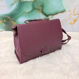 A06701 Women’s Mauve PU Leather Structured Crossbody Handbag with Metallic Top Handle