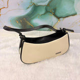 A06702 Elegant Dual-Tone Canvas & Faux Leather Crescent Shoulder Bag for Women