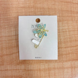 A06708 Elegant Light Blue Floral Safety Pin Brooch with Crystal Center