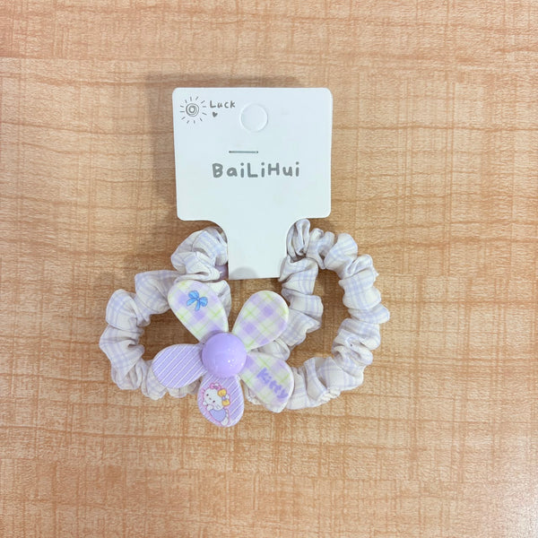 A06718 2Pc Cute Flower & Pearl Elastic Hair Scrunchies Set for Women & Girls