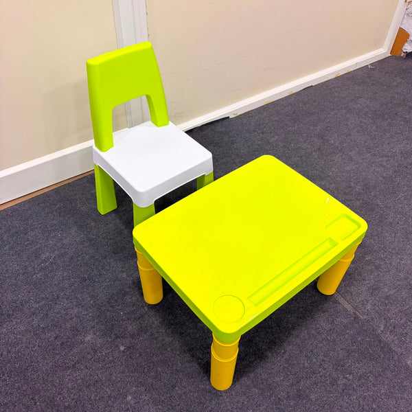 A06748 Vibrant Plastic Kids Study Table and Chair Set with Built-in Storage Holders