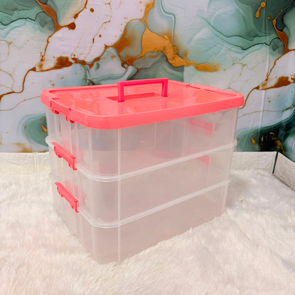 A06752 3xl Clear Plastic Transperent Organizer Box with Purple Lid & Carrying Handle