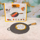A06774 FULFIT Pure Iron Pre-Seasoned Dosa Tawa with Stay-Cool Wooden Handle (13 Inch, 3mm Thickness)