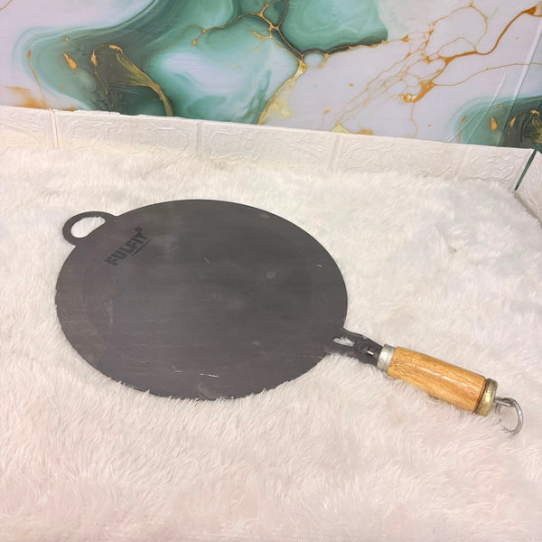 A06774 FULFIT Pure Iron Pre-Seasoned Dosa Tawa with Stay-Cool Wooden Handle (13 Inch, 3mm Thickness)