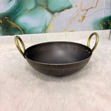 A06776 FULKA Pure Iron Heavy-Duty Kadai with Brass Handles – Size 9
