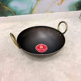 A06776 FULKA Pure Iron Heavy-Duty Kadai with Brass Handles – Size 9