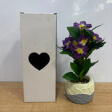 A06881 Artificial Purple Flower Bonsai Plant with Textured Two-Tone Ceramic Pot
