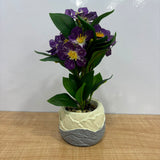 A06881 Artificial Purple Flower Bonsai Plant with Textured Two-Tone Ceramic Pot
