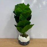 A06883 Artificial Large Green Leaves Plant with Decorative Stone Patterned Pot