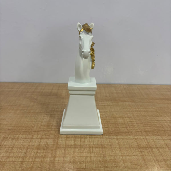 A06884 White & Gold Horse Head Bust Pedestal Statue