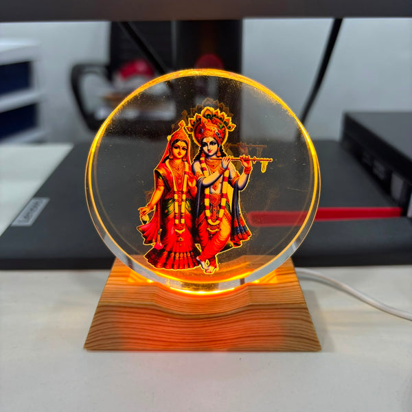 A06886 3D Acrylic Crystal LED Night Light Lamp with Wooden Base