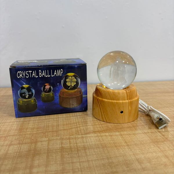 A06887 3D Laser Engraved Crystal Ball Lamp with Wooden Base & USB Cable