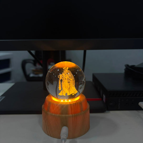 A06887 3D Laser Engraved Crystal Ball Lamp with Wooden Base & USB Cable