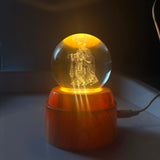 A06887 3D Laser Engraved Crystal Ball Lamp with Wooden Base & USB Cable