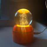 A06887 3D Laser Engraved Crystal Ball Lamp with Wooden Base & USB Cable
