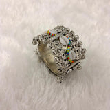 A06907 Oxidized Silver-Plated Boho Cuff Bangle with Colorful Shells & Ghungroo Bells