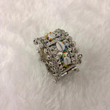 A06907 Oxidized Silver-Plated Boho Cuff Bangle with Colorful Shells & Ghungroo Bells