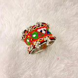 A06908 Handcrafted Kutchi Embroidered Broad Metal Cuff Bracelet with Mirror Work & Ghungroo