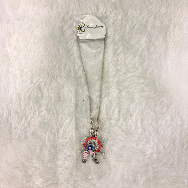 A06909 Oxidised Silver Boho Pendant Necklace with Colorful Enamel Work for Women & Girls